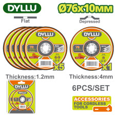 Круг отрезной 76x1,2x10мм,76x4,0x10мм по металлу DYLLU DTAC2L06 (6 шт.)