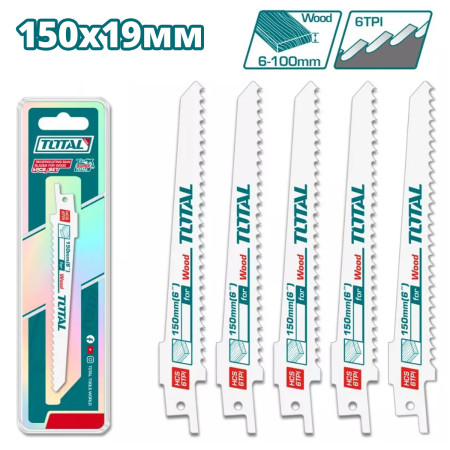 Полотно для сабельной пилы 150 по дереву TOTAL TRSB611D (5 шт) Полотно для сабельной пилы 150 по дереву TOTAL TRSB611D (5 шт)