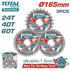 Диски пильные по дереву D 165х20 24T/40T/60T TOTAL TAC236165 (3шт)