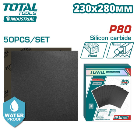Шлифовальная бумага водостойкая 50 шт. P80 230x280мм TOTAL TAC008016