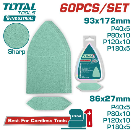 Набор шлифлистов 93х172мм, 86х27мм TOTAL TAC938660 (60 шт) Набор шлифлистов 93х172мм, 86х27мм TOTAL TAC938660 (60 шт)
