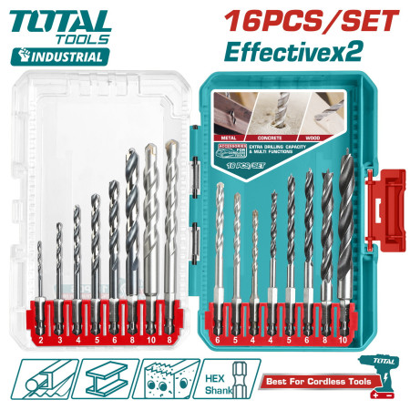 Набор сверл по металлу, бетону и дереву TOTAL TACSDL11608 (16 шт)