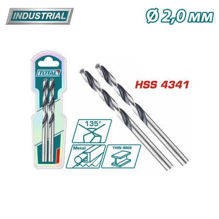 Сверло по металлу HSS 2 мм TOTAL TAC1200024 (2 шт)
