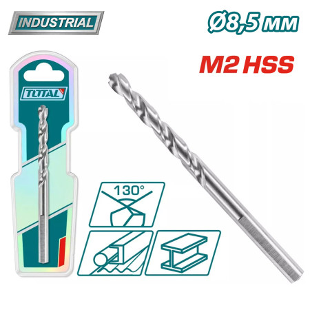 Сверло по металлу M2 HSS 8,5мм TOTAL TAC1200851 Сверло по металлу M2 HSS 8,5мм TOTAL TAC1200851