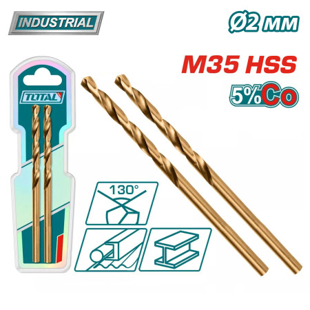 Сверло по металлу M35 HSS-CO 2мм TOTAL TAC11202001(2 шт) Сверло по металлу M35 HSS-CO 2мм TOTAL TAC11202001(2 шт)