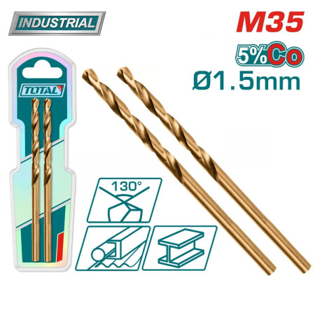 Сверло по металлу M35 HSS 1,5мм TOTAL TAC11201501 (2 шт) Сверло по металлу M35 HSS 1,5мм TOTAL TAC11201501 (2 шт)