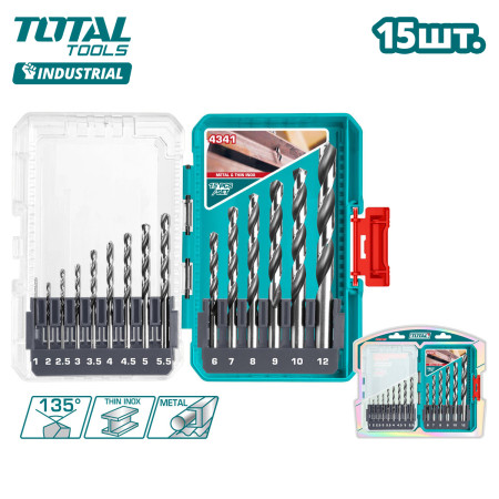Набор сверл по металлу TOTAL TACSDL51506 (15 шт) Набор сверл по металлу TOTAL TACSDL51506 (15 шт)