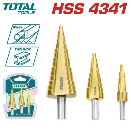 Набор Ступенчатых Сверл 3 шт. TOTAL TAC80401 Набор Ступенчатых Сверл 3 шт. TOTAL TAC80401