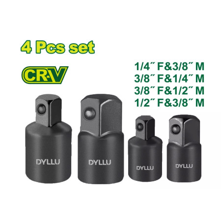 Набор адаптеров ударных головок 1/2 ", 1/4", 3/8 " DYLLU DTMS6404 (4шт.) Набор адаптеров ударных головок 1/2 ", 1/4", 3/8 " DYLLU DTMS6404 (4шт.)