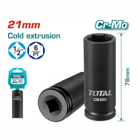 Торцевая головка удлиненная ударная 1/2 " 21 мм TOTAL THDIS12211L Торцевая головка удлиненная ударная 1/2 " 21 мм TOTAL THDIS12211L
