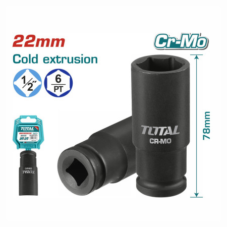 Торцевая головка удлиненная ударная 1/2 " 22 мм TOTAL THDIS12221L Торцевая головка удлиненная ударная 1/2 " 22 мм TOTAL THDIS12221L