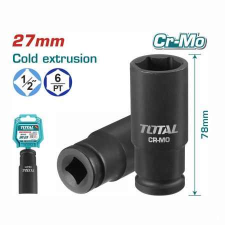 Торцевая головка удлиненная ударная 1/2 " 27 мм TOTAL THDIS12271L Торцевая головка удлиненная ударная 1/2 " 27 мм TOTAL THDIS12271L