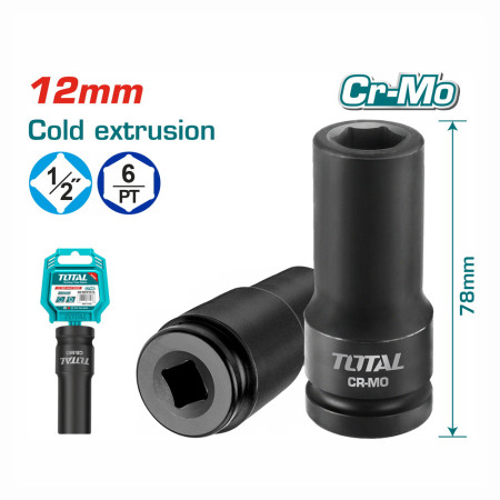 Торцевая головка удлиненная ударная 1/2 " 19 мм TOTAL THDIS12191L Торцевая головка удлиненная ударная 1/2 " 19 мм TOTAL THDIS12191L