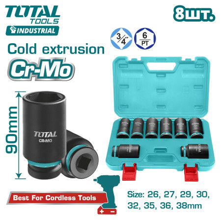 Набор глубоких ударных головок 8 шт. 3/4 " TOTAL THKISD34082L