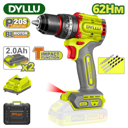 Аккумуляторная ударная дрель-шуруповерт 20В 62Нм DYLLU DTCDP6281