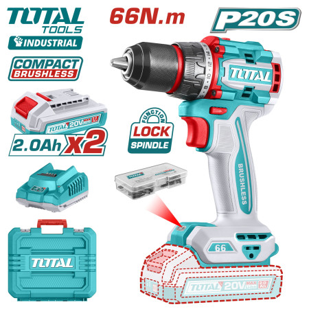 Аккумуляторная дрель-шуруповерт (2 акк., 1 заряд. устройство) 20В 66Нм TOTAL TDLI20668 Аккумуляторная дрель-шуруповерт (2 акк., 1 заряд. устройство) 20В 66Нм TOTAL TDLI20668