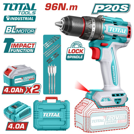 Аккумуляторная ударная дрель-шуруповерт 20В 96Нм TOTAL TIDLI20968