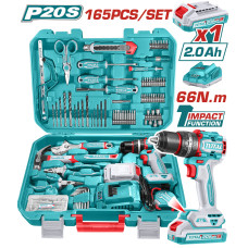 Дрель-шуруповерт ударная с набором инструмента TOTAL THKTHP11652 (165 предметов)