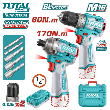 Набор аккумуляторных инструментов 2 шт. 16В 60Нм TOTAL TOSLI240968