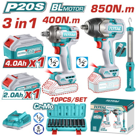 Набор аккумуляторных инструментов 3 шт. TOTAL TOSLI241195