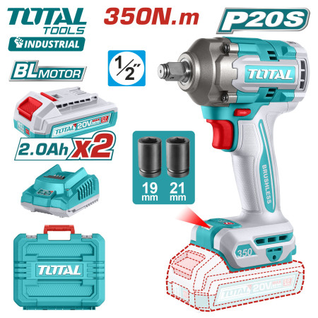 Аккумуляторный ударный гайковерт (2 акк., 1 заряд. устройство) 20В 350Нм TOTAL TIWLI2035 Аккумуляторный ударный гайковерт (2 акк., 1 заряд. устройство) 20В 350Нм TOTAL TIWLI2035