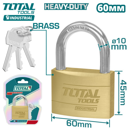Высокопрочный навесной замок латунный 3 ключа 60мм TOTAL TLK32602