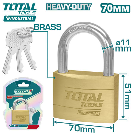 Высокопрочный навесной замок латунный 3 ключа 70мм TOTAL TLK32702