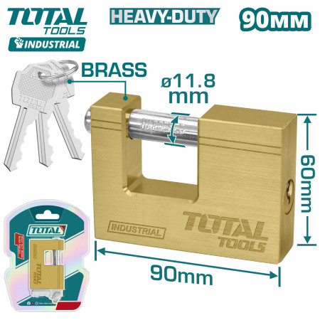 Высокопрочный навесной замок латунный 3 ключа 90мм TOTAL TLK32903 Высокопрочный навесной замок латунный 3 ключа 90мм TOTAL TLK32903