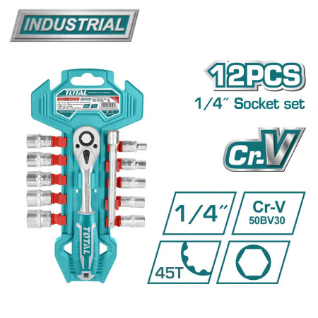 Набор торцевых головок с трещоткой 1/4 " TOTAL THT14114126 (12 предметов) Набор торцевых головок с трещоткой 1/4 " TOTAL THT14114126 (12 предметов)