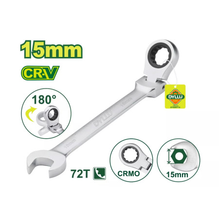 Ключ комбинированный с трещоткой и шарниром 15 мм DYLLU DTSA6115 Ключ комбинированный с трещоткой и шарниром 15 мм DYLLU DTSA6115