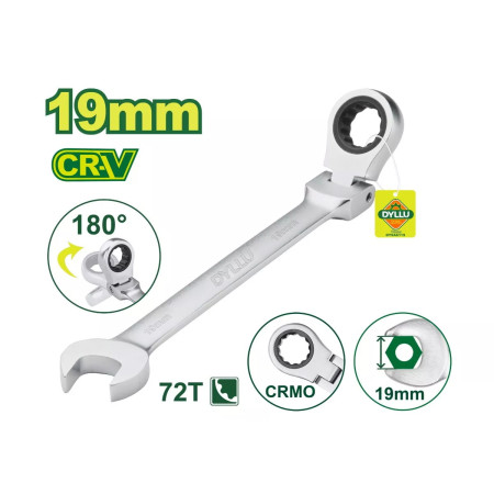 Ключ комбинированный с трещоткой и шарниром 19 мм DYLLU DTSA6119 Ключ комбинированный с трещоткой и шарниром 19 мм DYLLU DTSA6119