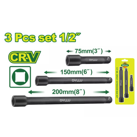 Набор удлинителей ударных 1/2 " DYLLU DTMS7403 (3 шт) Набор удлинителей ударных 1/2 " DYLLU DTMS7403 (3 шт)