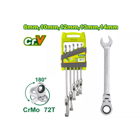 Набор гаечных ключей с трещоткой и шарниром DYLLU DTSP5205 (5 шт) Набор гаечных ключей с трещоткой и шарниром DYLLU DTSP5205 (5 шт)