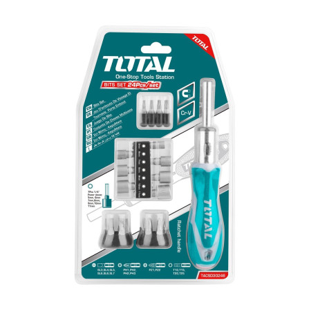 Отвертка-держатель бит с набором бит и торцевых головок TOTAL TACSD30246 (24 предмета) Отвертка-держатель бит с набором бит и торцевых головок TOTAL TACSD30246 (24 предмета)