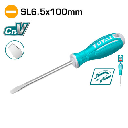 Отвертка шлицевая SL6,5 100мм TOTAL TSDRSSL6100 Отвертка шлицевая SL6,5 100мм TOTAL TSDRSSL6100