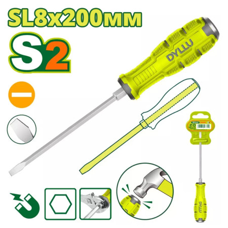 Отвертка шлицевая SL8 200мм DYLLU DTQJ1288 Отвертка шлицевая SL8 200мм DYLLU DTQJ1288
