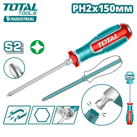 Сквозная крестовая отвертка PH2x150мм TOTAL TGTPH2150 Сквозная крестовая отвертка PH2x150мм TOTAL TGTPH2150