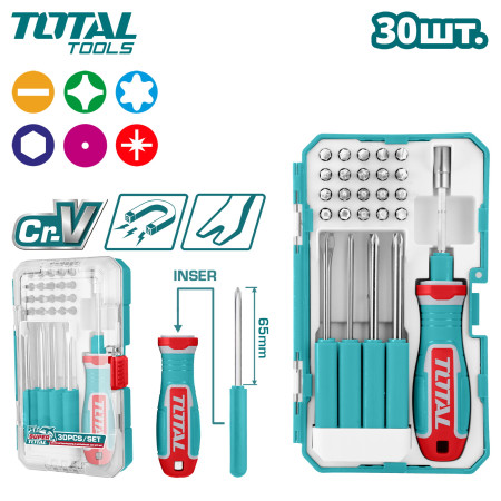Набор отверток со сменными битами 30 шт. TOTAL TACSD30306 Набор отверток со сменными битами 30 шт. TOTAL TACSD30306
