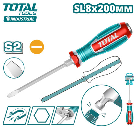 Сквозная шлицевая отвертка SL8x200мм TOTAL TGTSL8200