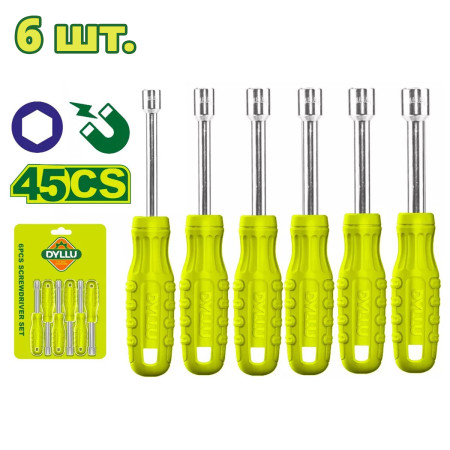 Набор отверток торцевых 5-10мм х 185 мм DYLLU DTSS24T6 (6 шт) Набор отверток торцевых 5-10мм х 185 мм DYLLU DTSS24T6 (6 шт)