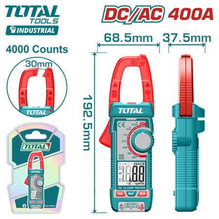 Токоизмерительные клещи для постоянного-переменного тока 400А TOTAL TMT762002 Токоизмерительные клещи для постоянного-переменного тока 400А TOTAL TMT762002
