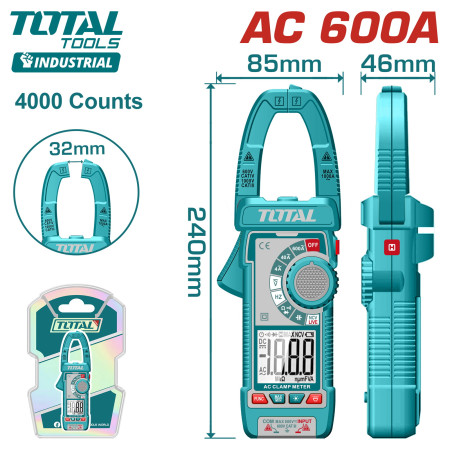 Токоизмерительные клещи для переменного тока 600А TOTAL TMT766001 Токоизмерительные клещи для переменного тока 600А TOTAL TMT766001