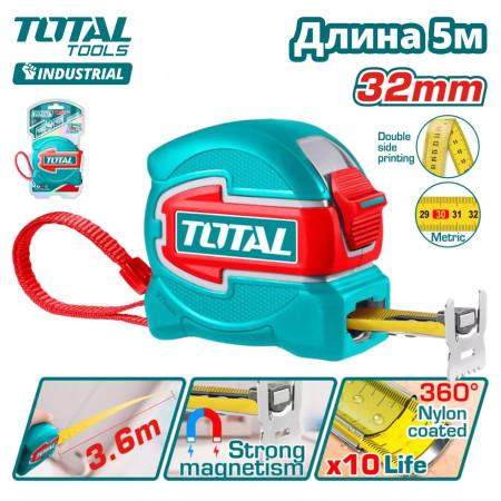 Рулетка усиленная с магнитом 5м TOTAL TMT80532M Рулетка усиленная с магнитом 5м TOTAL TMT80532M